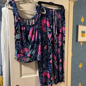 Lilly Pulitzer Pink and Blue Floral Pajama Set